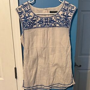 THML Blue Embroidered Cream Blouse